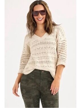 Cabi Tulum Pullover Size M Cotton Linen EUC